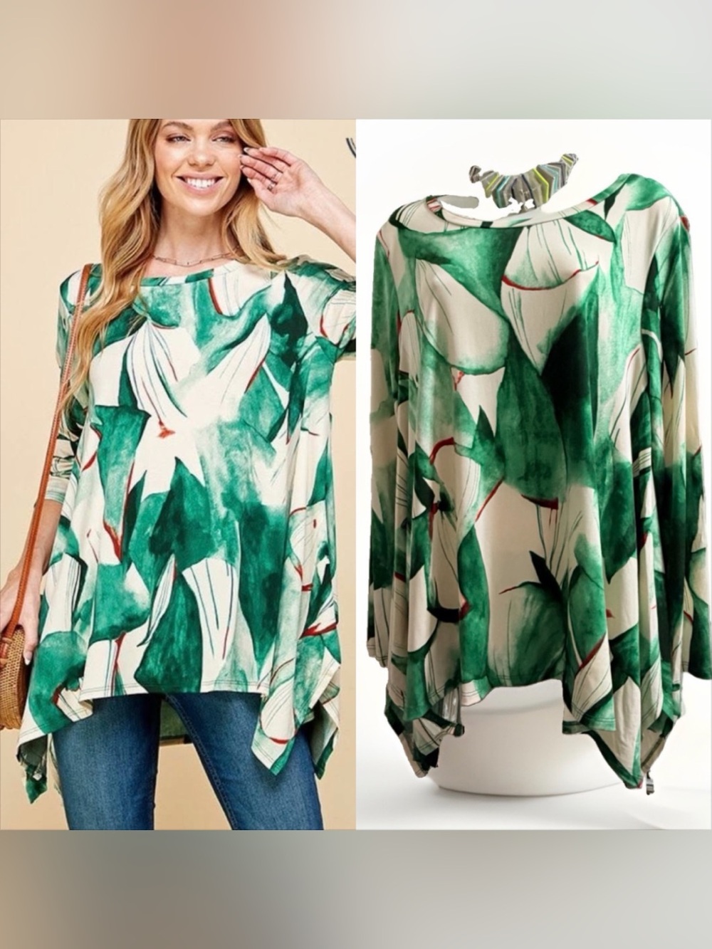 SPLA Tropical Top Women's Size Med Palm Leaves Shark Bite Hem - New w/ Tags